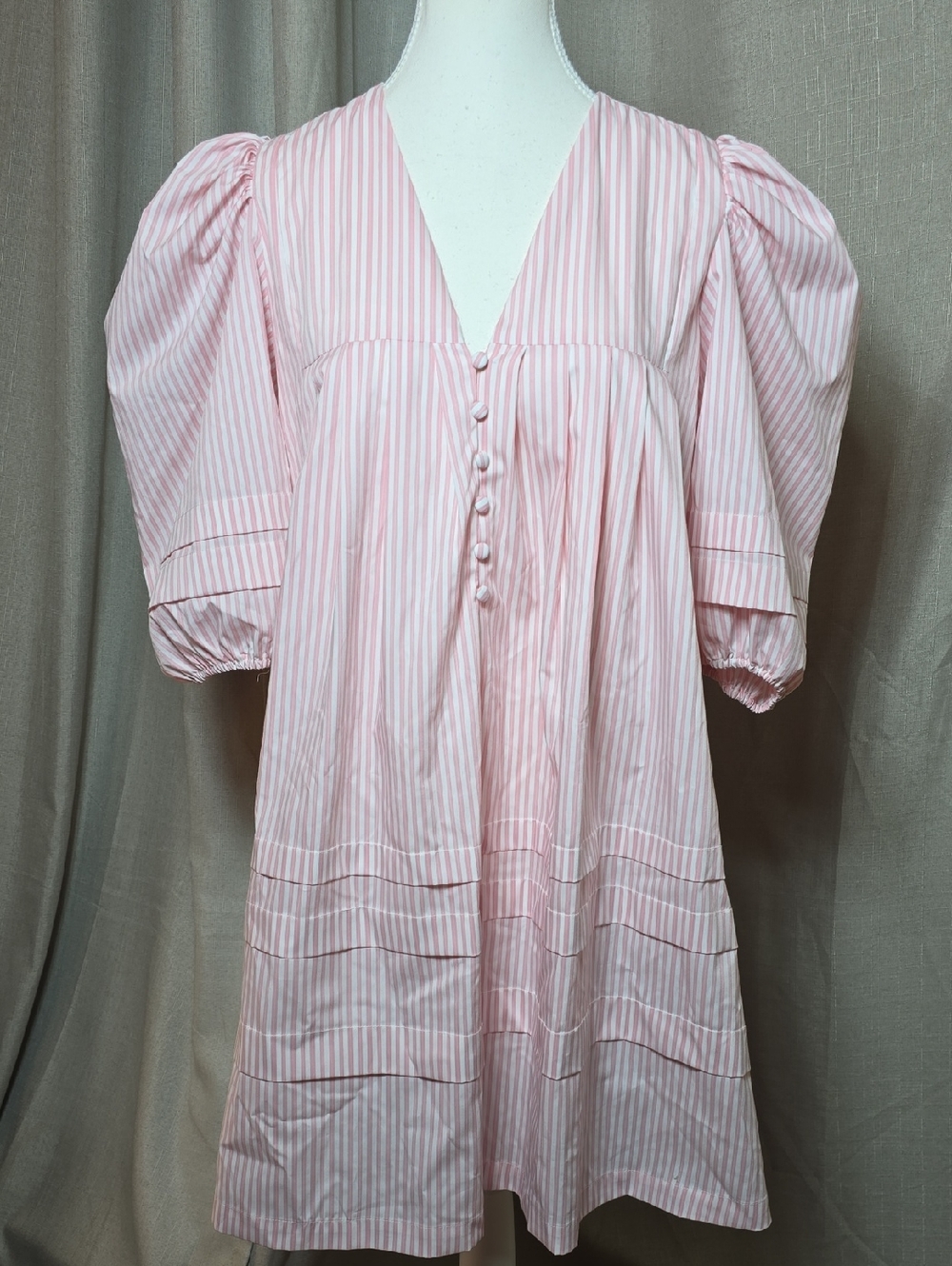 Mable Pink Striped Poplin Puff Sleeve Babydoll Dress